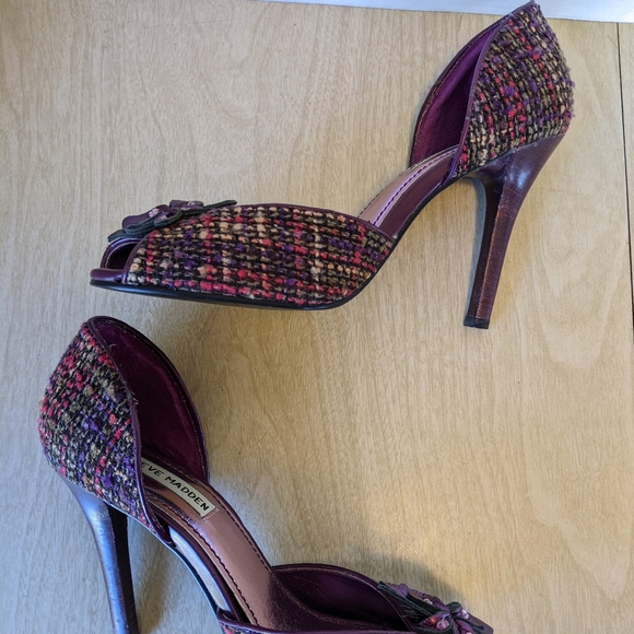 Steve Madden Tweed Leather D'Orsay Purple Fuschia Heels size 8 - Picture 5 of 10